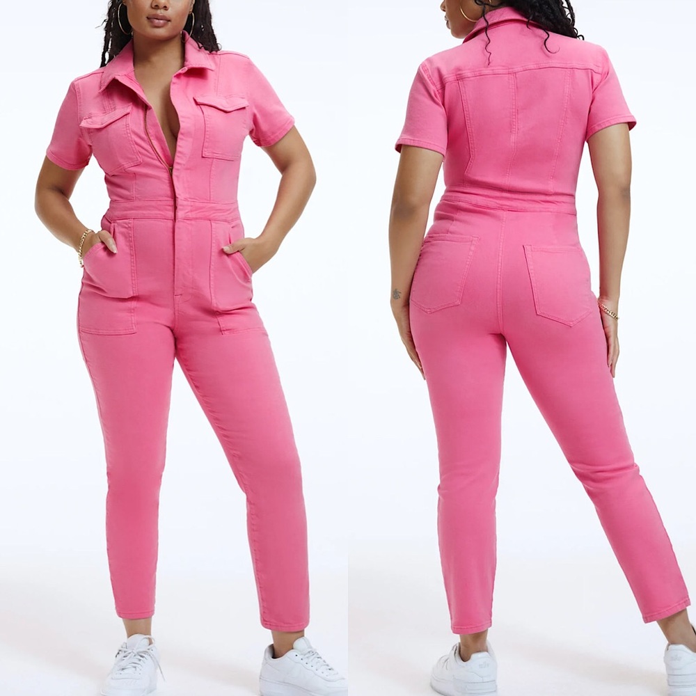 Good American pink denim jumpsuit M